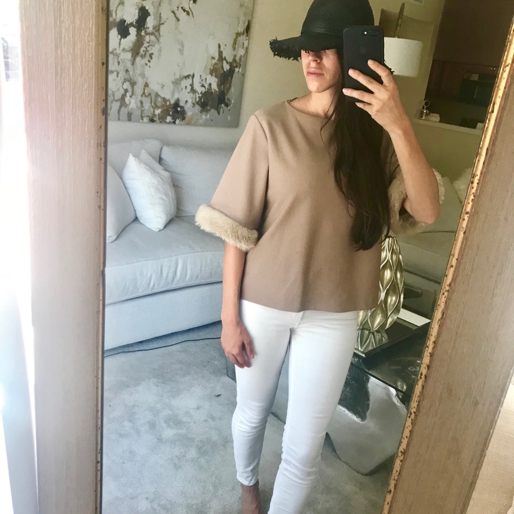 NEW Zara Faux fur trimmed shirt